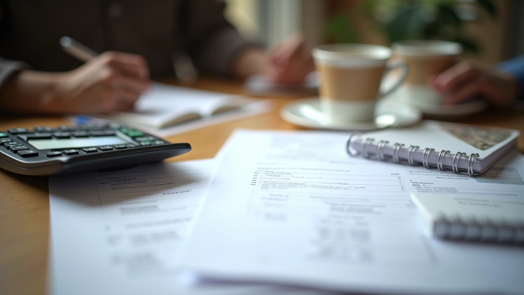 Finanzplanungs-Dokumente und Rechenunterlagen auf einem Schreibtisch