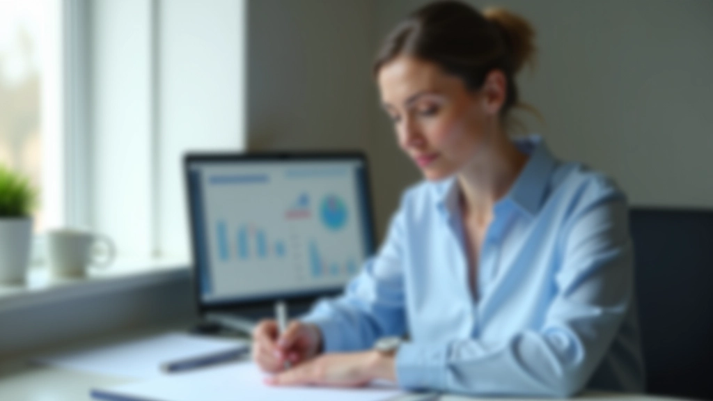 Finanzplaner arbeitet an Diagrammen und Tabellen mit Kunden-Dokumenten auf modernem Schreibtisch mit Pflanze